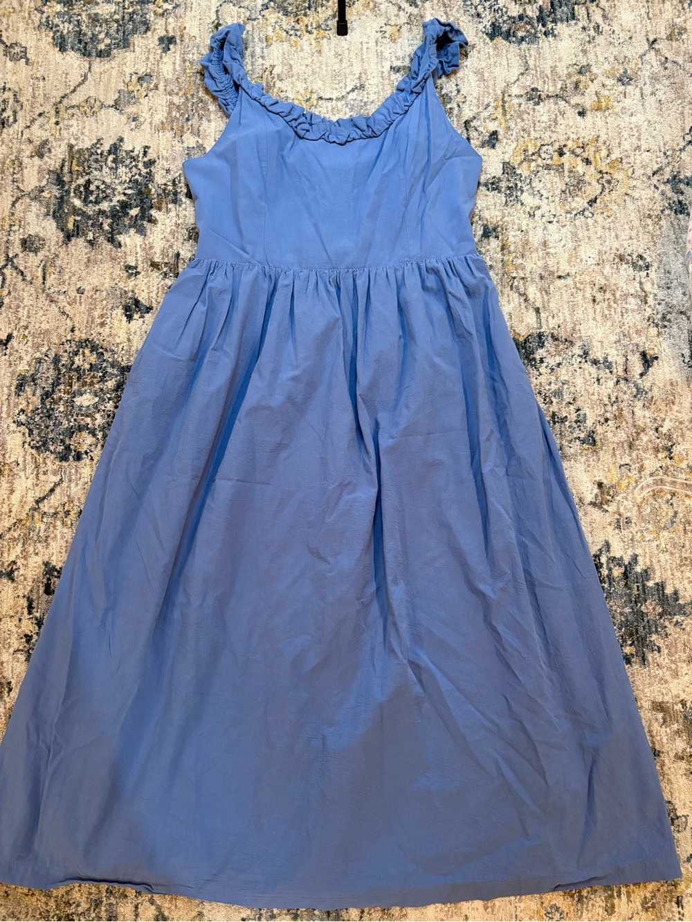 Arula Soft Blue Ruffle Strap Smocked Sleeveless Midi Dress Size A (10/12)